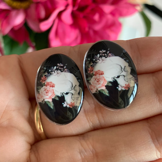 Ohrringe "Skull Flower Oval"